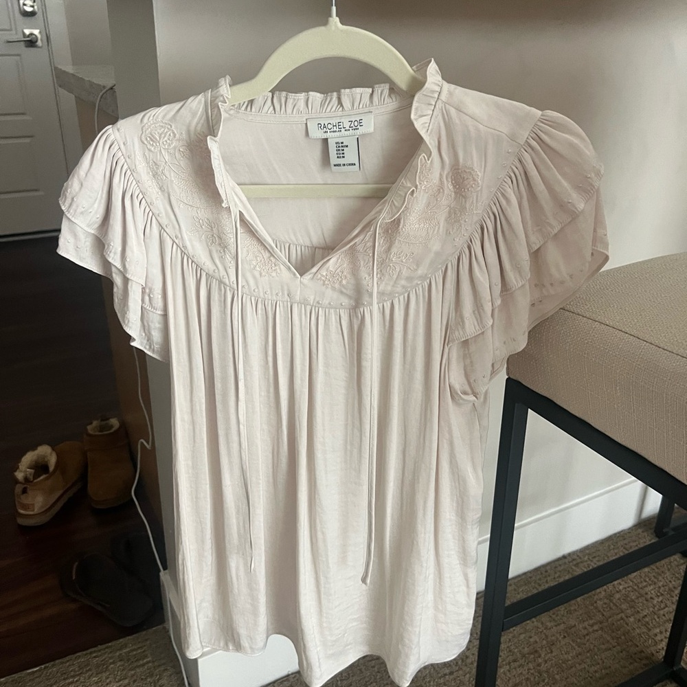 Rachel Zoe Light Cream Ruffled Blouse